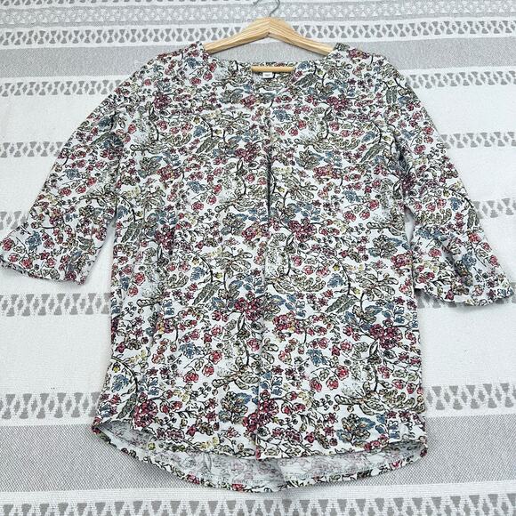 J. Jill Wearever Blouse Top Tunic Floral Paisley Print High Low Hem Womens M - Picture 2 of 11